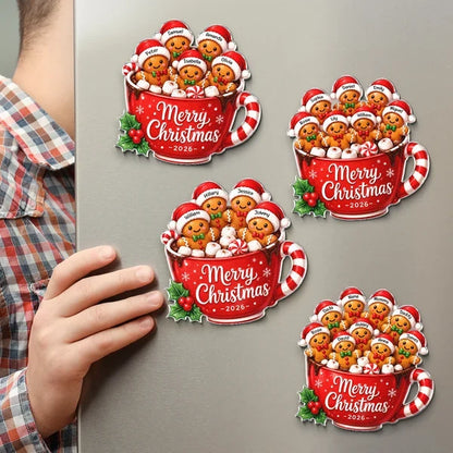 Personalized Acrylic Fridge Magnet, Colorful Gingerbread Family Christmas Decor, Unique Gift for Family