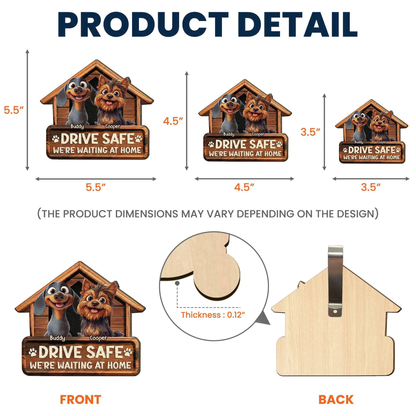 Personalized Wooden Car Visor Clip with Cute Dogs and 'Drive Safe We're Waiting At Home' Unique Gift for Pet Owners