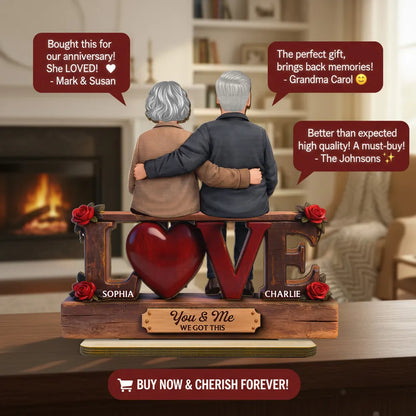 Personalized 2-Layer Wooden Plaque LOVE Couple Hugging Back View, Heartwarming Living Room Display, Unique Gift For Him & Her