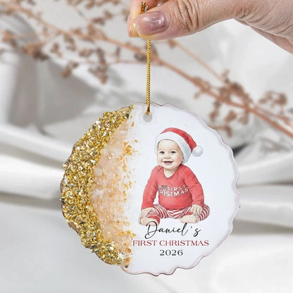 Personalized Resin Ornament, Seated Baby Watercolor Portrait, First Christmas Keepsake, Unique Gift for New Parents