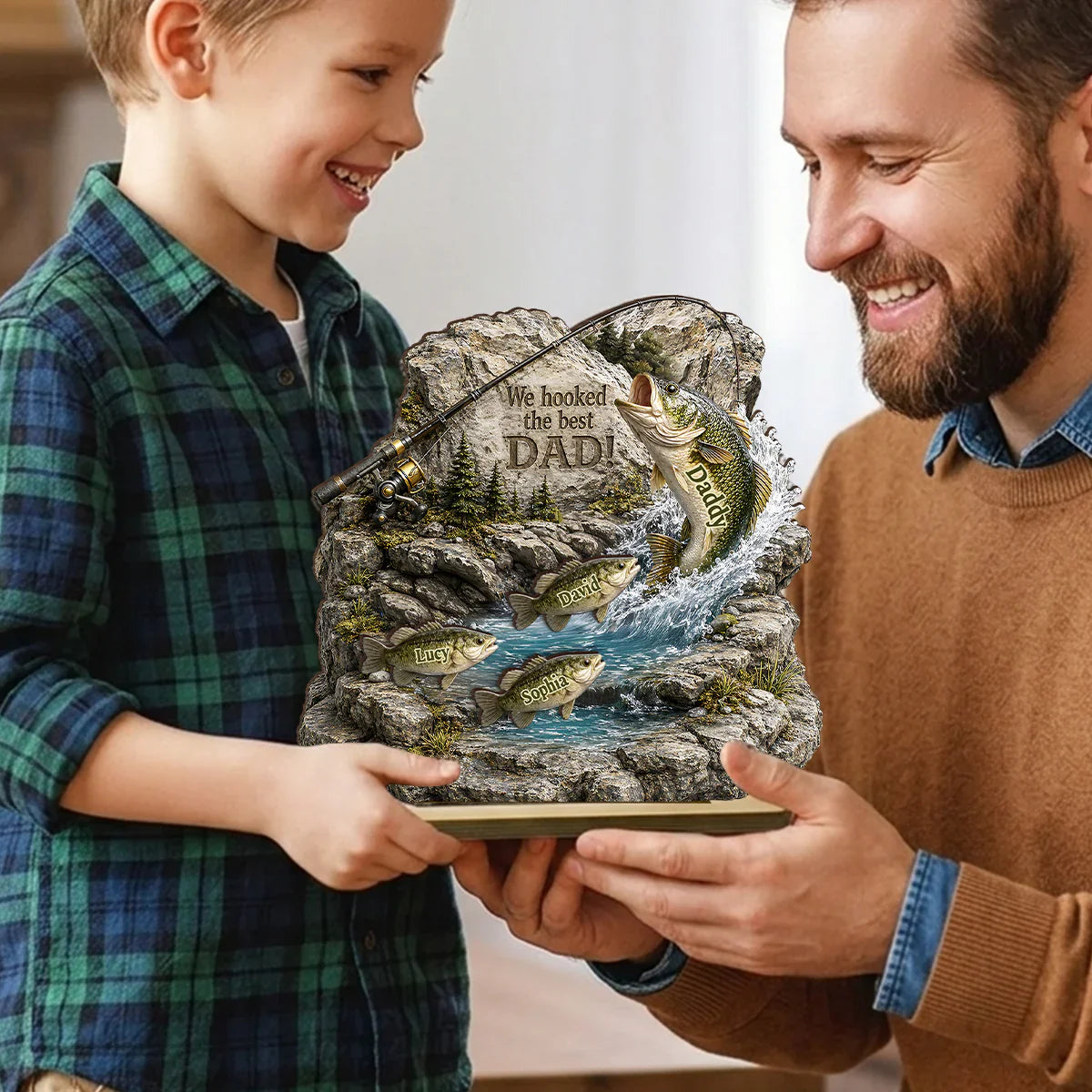 We Hooked the Best Dad 2-Layer Wooden Plaque, Creative Custom Gift from Kids