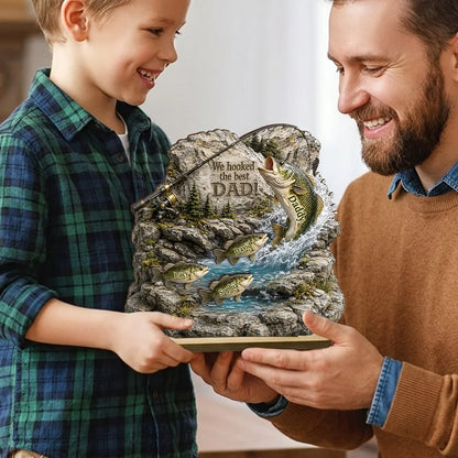 We Hooked the Best Dad 2-Layer Wooden Plaque, Creative Custom Gift from Kids