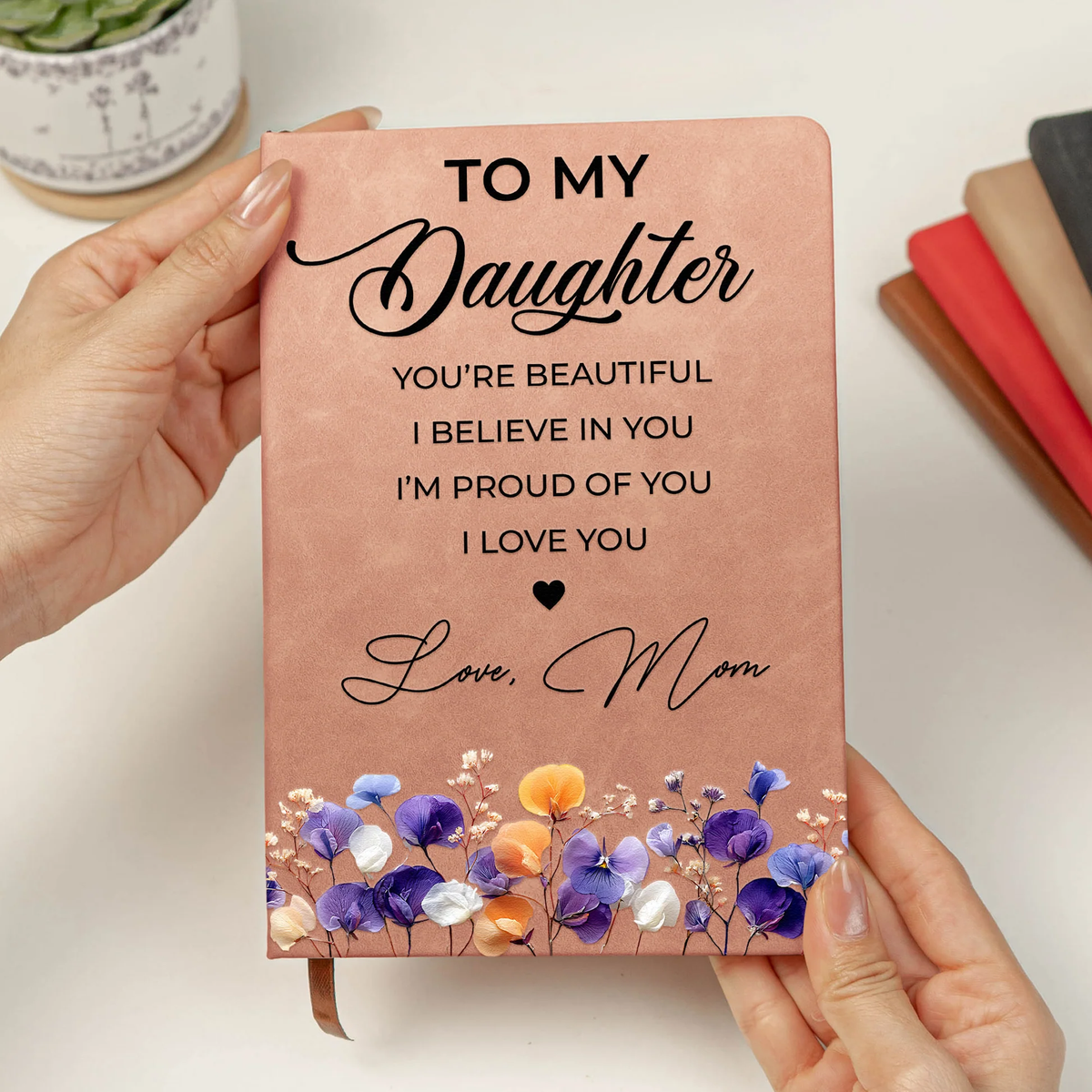 Personalized Leather Journal With Floral Quote Cover, Encouraging Gift For Daughter, Niece Or Granddaughter