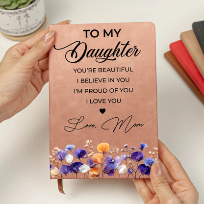 Personalized Leather Journal With Floral Quote Cover, Encouraging Gift For Daughter, Niece Or Granddaughter