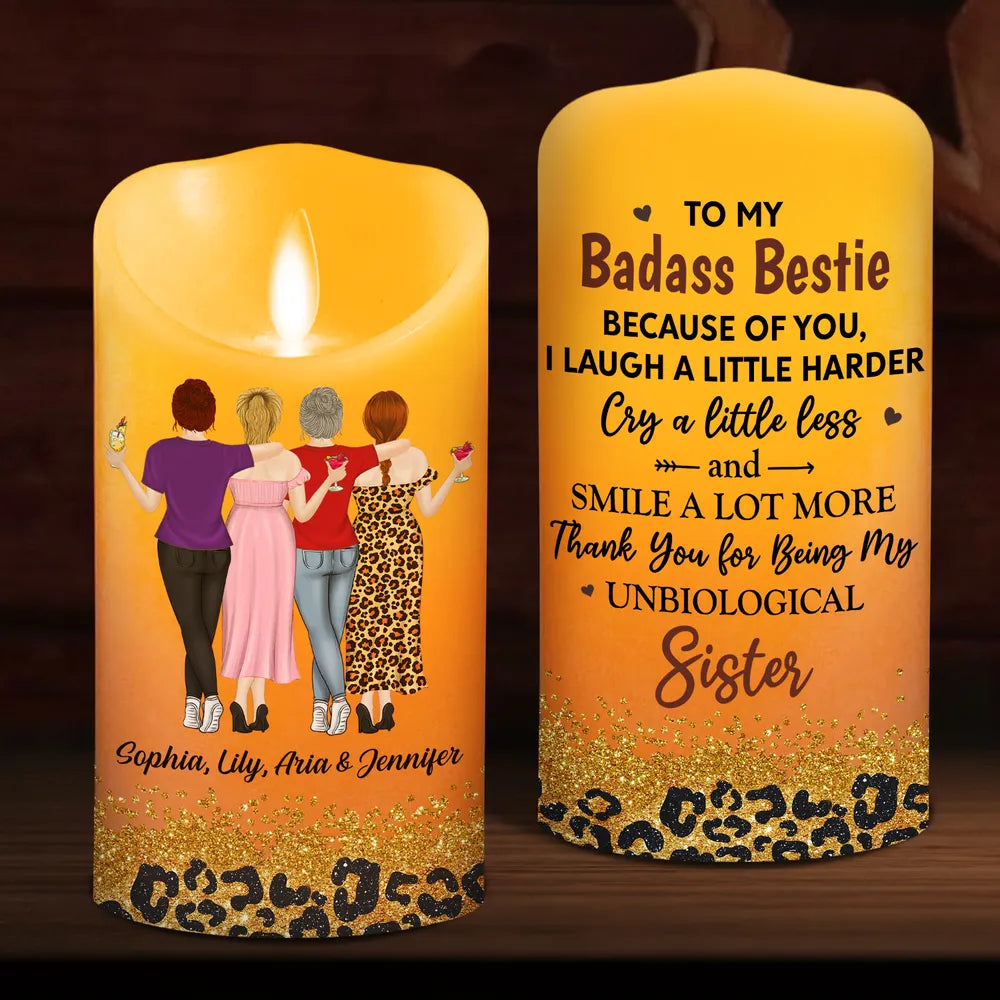 Flameless LED Candle for Best Friend - Custom Art, Warm Glow, Because of You message - unique creative gift