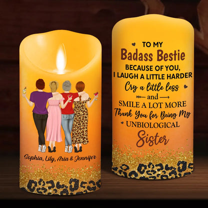 Flameless LED Candle for Best Friend - Custom Art, Warm Glow, Because of You message - unique creative gift