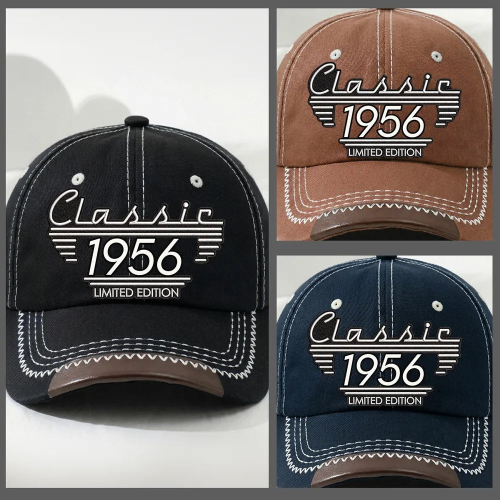 Personalized Leather Brim Cotton Cap, Black Vintage Classic Style, Unique Gift for Dad