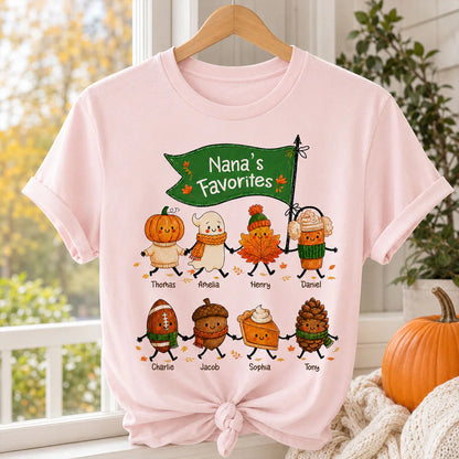 Classic Tee with Cute Pumpkin, Ghost & Leaf Holding Hands, Personalized Creative Gift for Grandma