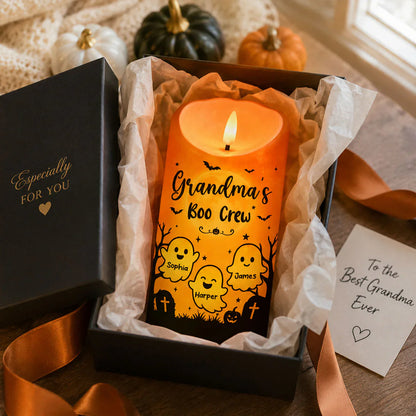 Grandma's Boo Crew Personalized Flameless LED Candle, Halloween Decor, Unique Gift for Grandma