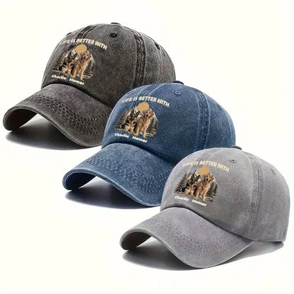 Life Is Better With Dogs Personalized Washed Cotton Cap, Creative Gift for Pet Owners and Hikers