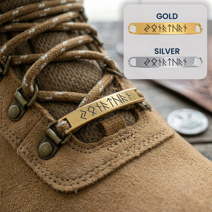 Personalized Stainless Steel Shoe Tag with Rune Style, Rustic Brown Hiking Shoe Accent, Unique Gift for Him