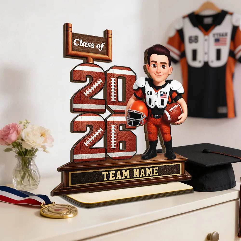 Custom Football Player 2-Layer Wooden Plaque Class of Gift for Son or Daughter, Heartfelt Senior Night Style Memory
