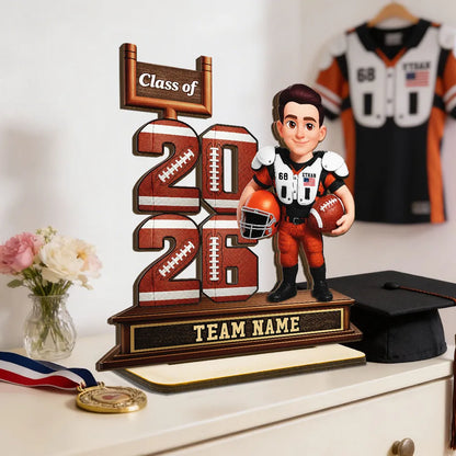 Custom Football Player 2-Layer Wooden Plaque Class of Gift for Son or Daughter, Heartfelt Senior Night Style Memory