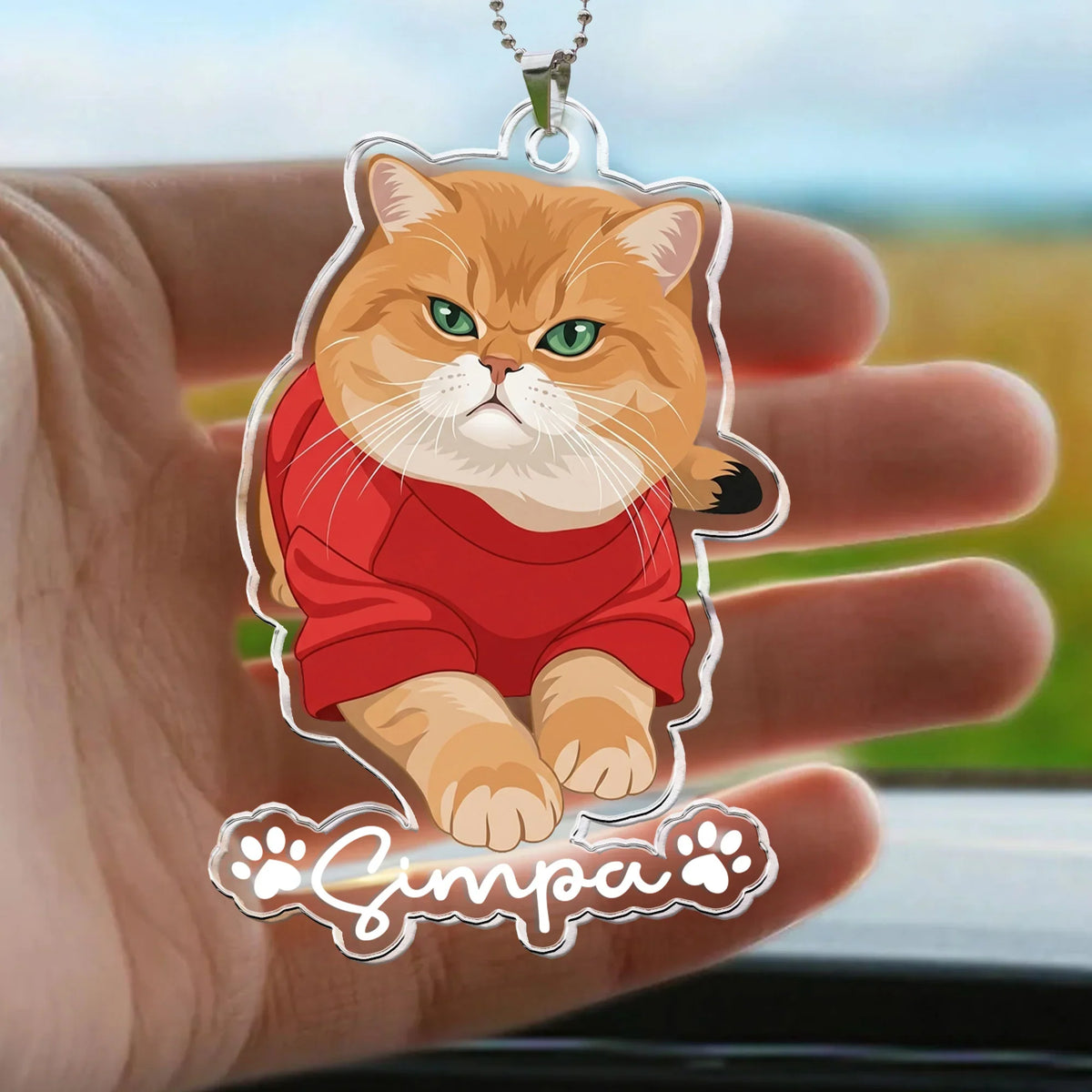 Acrylic Car Hanger with Custom Pet Art, Cute Rearview Mirror Accent, Creative Gift for Dog & Cat Lovers
