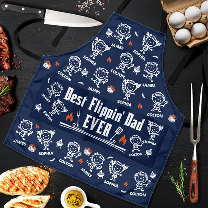 Personalized Waterproof 4-Pocket Apron with Cartoon Kids, Unique Creative Gift for Dad's Grilling