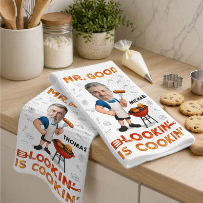 Custom Kitchen Towel for Dad, Funny BBQ Cartoon, One-of-a-Kind Creative Gift for His Kitchen