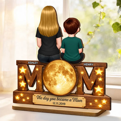 Personalized 2-Layer Wooden Plaque Mom and Daughter Sitting Together - Unique Mother's Day Gift for a Sweet Family Keepsake