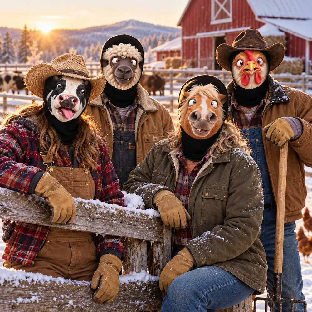 Funny Farm Animal Mesh Print Balaclava Hat, Personalized Posing Crew in Snow, Creative Gift for Friends