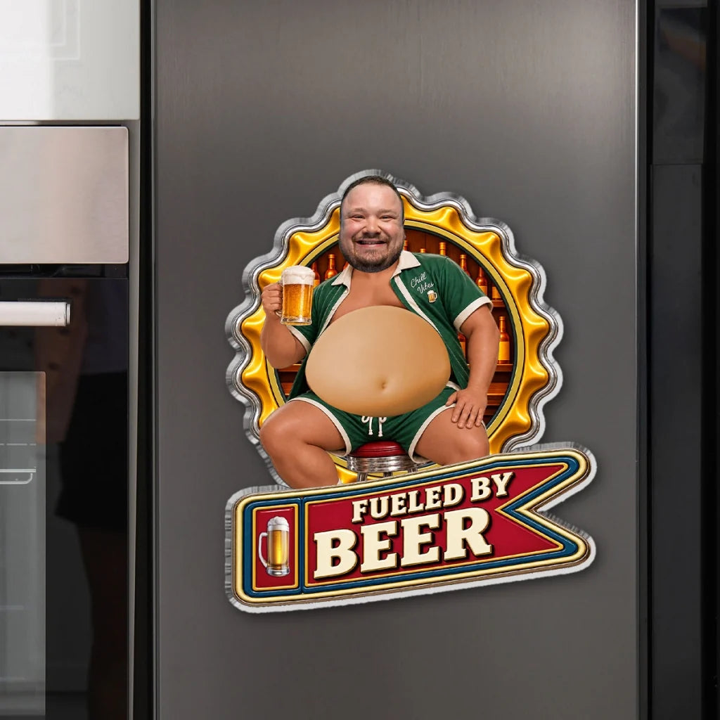 Personalized Silicone Belly Acrylic Magnet, Man Holding Beer in Retro Bar Art, Unique Gift for Beer Lovers