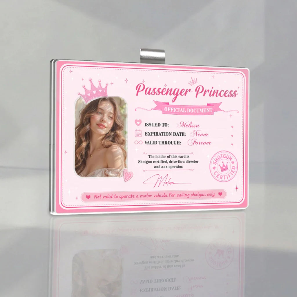 Custom Front Seat Royalty Car Visor Clip, Funny Photo Keepsake & Unique Creative Gift For Her