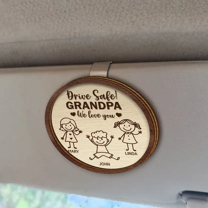 Personalized Car Visor Clip with Drive Safe Daddy Message and Cute Stick Figure - Unique Gift for Dad
