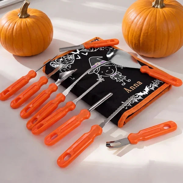 Bright Orange Personalized Pumpkin Carving Kit for Family Carving Nights, Creative Halloween Gift for Kids