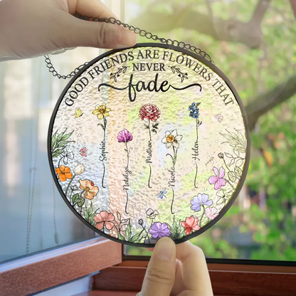 Personalized Birth Flower Sisters Glass Suncatcher Ornament for a Bright Window Display, Unique Gift for Sister or Best Friend