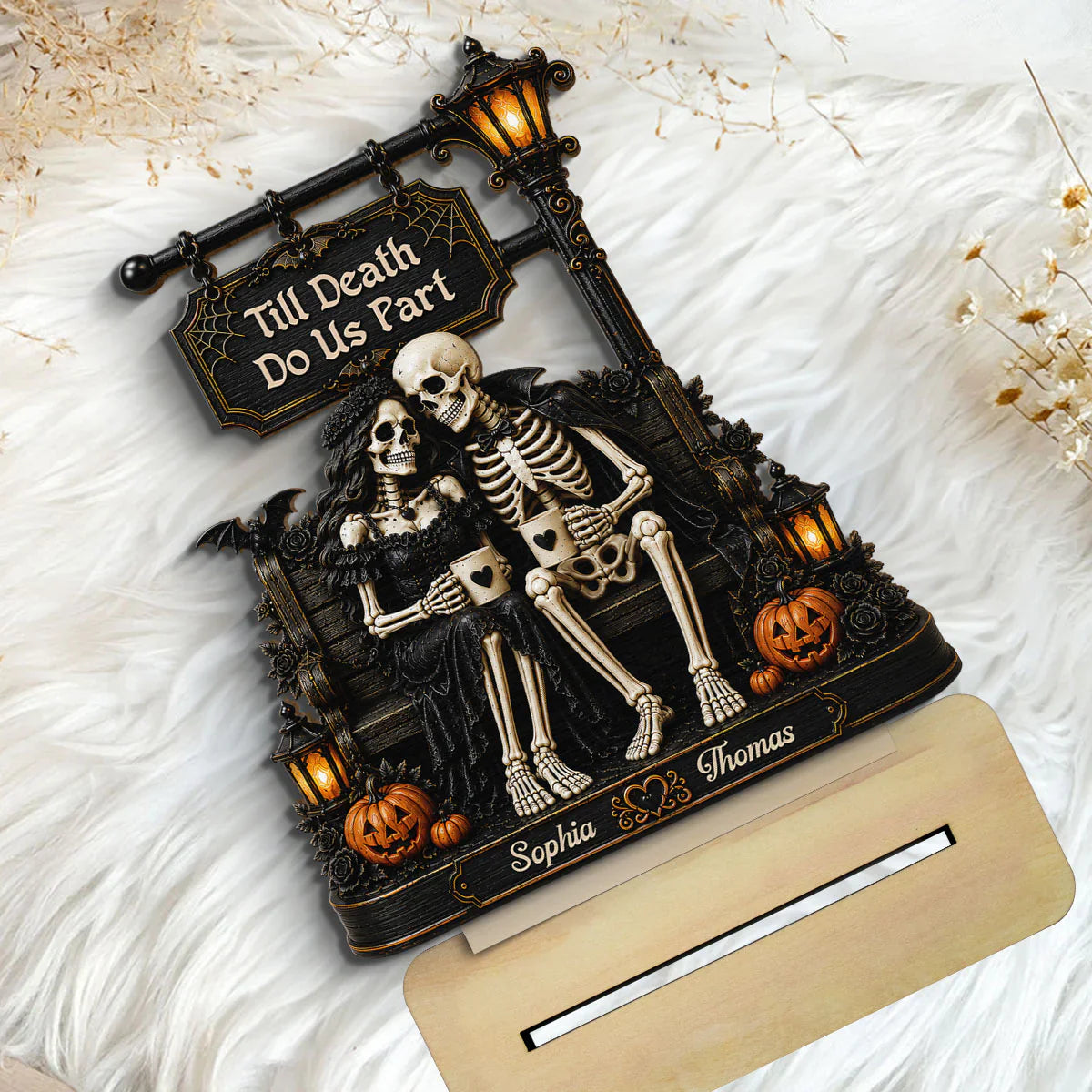2-Layer Wooden Plaque, Till Death Do Us Part Skeleton Couple Art, Unique Creative Gift for Husband & Wife