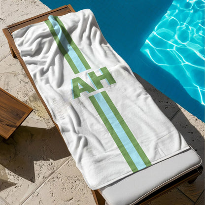 Personalized Monogram Beach Towel With Color Stripe, Unique Gift For Beach Trips