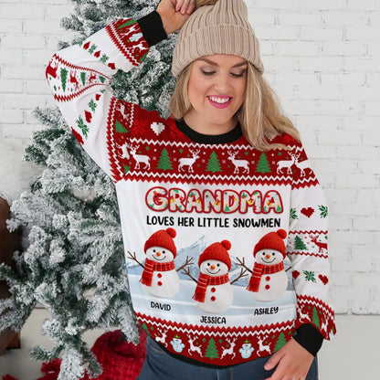 Grandma And Her Snowmen - Personalized Custom All-Over-Print Sweatshirt