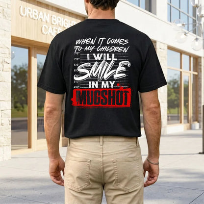 Personalized Smile In My Mugshot Dual Print Classic Tee, Protective Parent Humor, Creative Gift for Dad