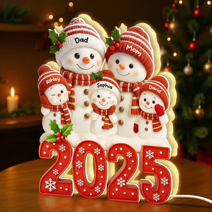 Acrylic Light Box with Festive Snowman Family, Soft Light for Mantel or Bedroom, Heartwarming Holiday Keepsake & Creative Gift