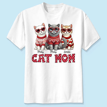 Cat Mom Classic Tee Personalized with Your Cats' Look, Sweet Heart Theme Shirt, Thoughtful Unique Gift for Her