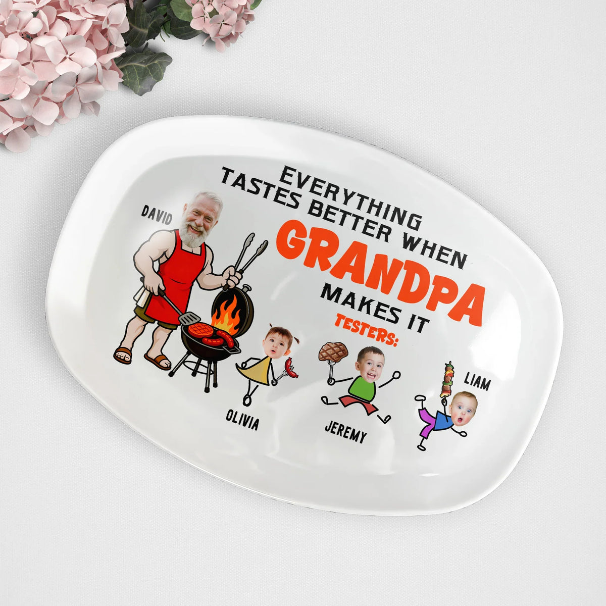 Personalized Grilling Plate for Grandpa, Funny BBQ Cartoon, Unique Creative Gift for Family Cookouts