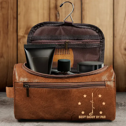 Personalized Leather Toiletry Bag for Dad, Golf Club Design, Unique Creative Gift for Travel
