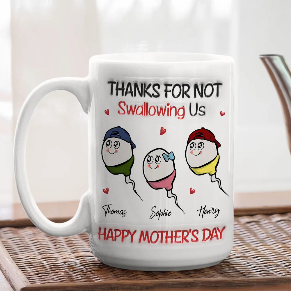 White Ceramic Mug Personalized for Mom, Funny Cute Family Cartoon with Hearts, Creative Mother's Day Coffee Gift