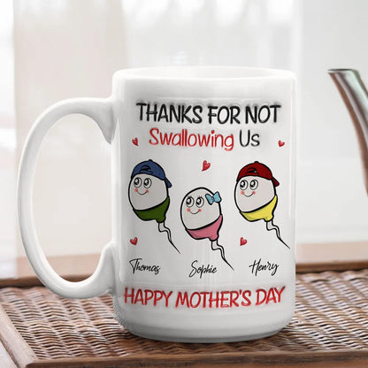 White Ceramic Mug Personalized for Mom, Funny Cute Family Cartoon with Hearts, Creative Mother's Day Coffee Gift