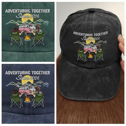 Personalized Washed Denim Baseball Cap Camping Partners For Life Outdoor Wear Vintage Look Unique Gift for Couple