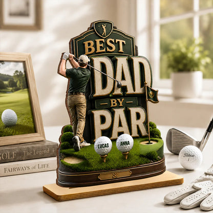 Personalized 2-Layer Wooden Plaque For Golf Dad, Swinging Golfer Unique Father's Day Gift