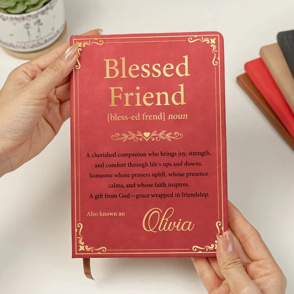 Personalized Leather Journal, Blessed Friend Christian Quote, Burgundy Vintage Style, Unique Gift for Best Friend