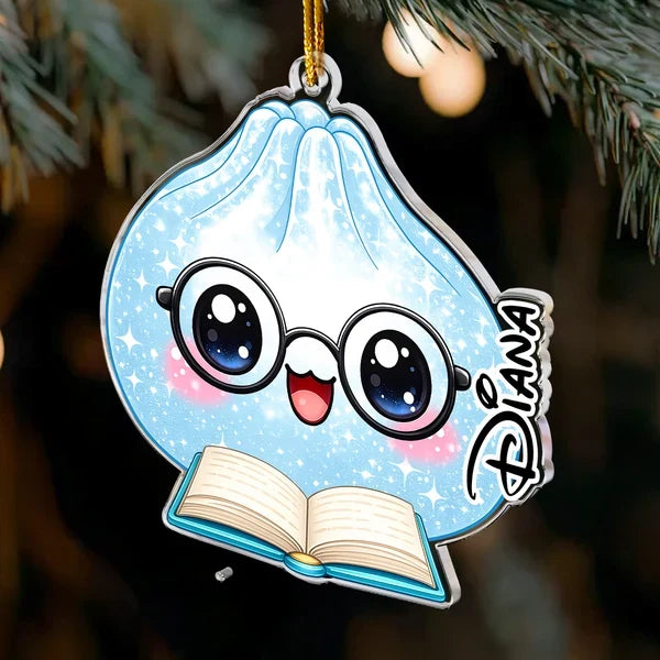 Personalized Acrylic Ornament, Cute Pastel Dumplings with Book and Game on a Christmas Tree, Unique Family Gift