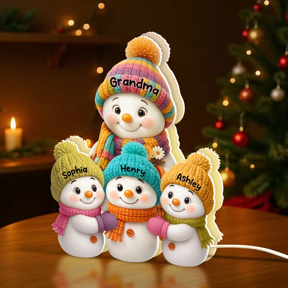 Shaped Acrylic Block Plaque Snowman Family – Cozy Winter Mantel Décor, heartwarming keepsake, perfect gift for Grandma