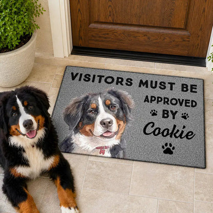 Personalized Standard Doormat with Watercolor Dog Art, Visitors Must Be Approved, Unique Gift for Dog Owners