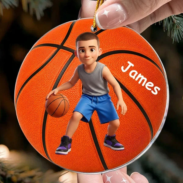 Personalized Acrylic Ornament, Cartoon Athlete in Action on a Glowing Christmas Tree, Unique Gift for Sports Fans
