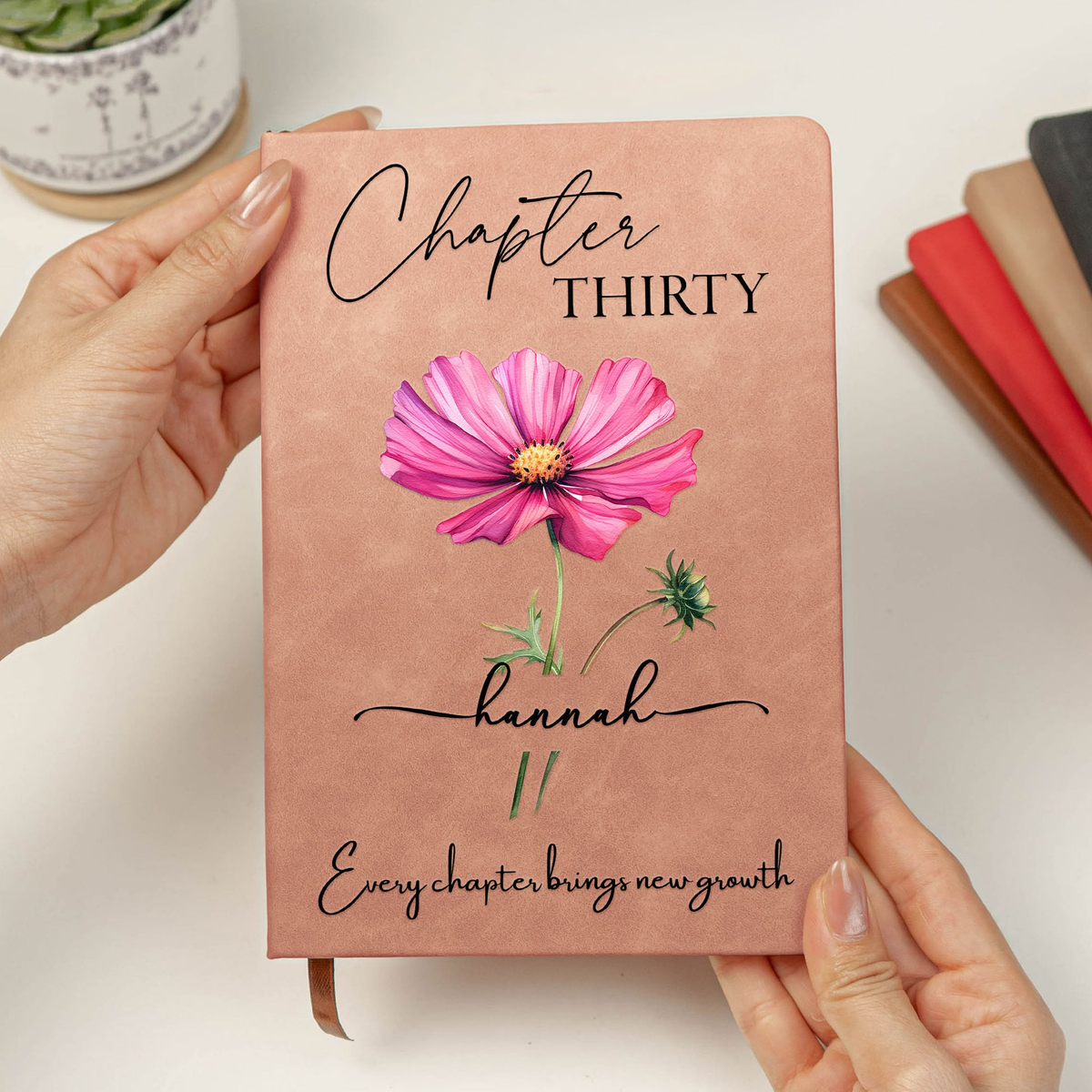 Personalized Leather Journal with Birth Year Chapter and Floral Art, Unique Birthday Gift for Her to Celebrate Every New Chapter