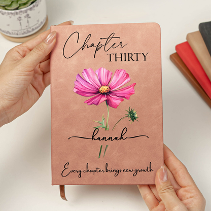 Personalized Leather Journal with Birth Year Chapter and Floral Art, Unique Birthday Gift for Her to Celebrate Every New Chapter