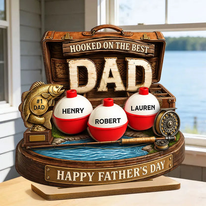 Personalized Wooden Plaque For Fishing Dad, Hooked On The Best Dad Lake Scene, Unique Father's Day Gift