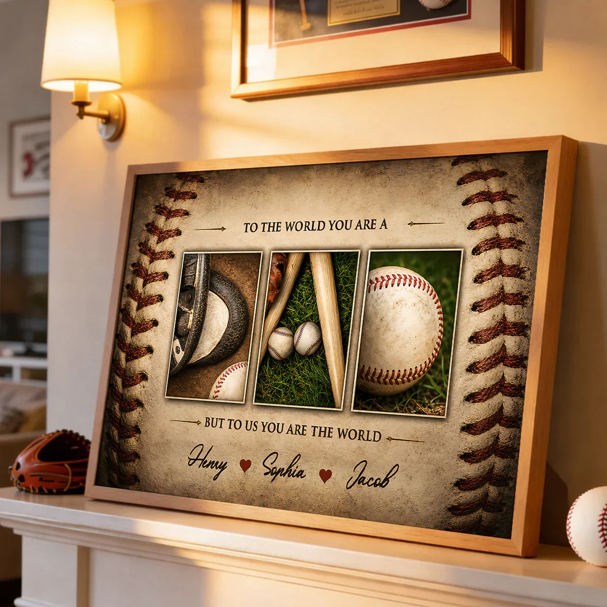 To Us You Are the World Baseball Poster, Personalized Family Wall Art, Unique Gift for Dad