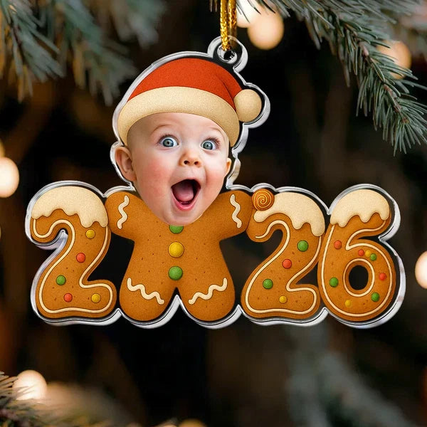 Personalized Acrylic Ornament, Joyful Baby Gingerbread Design by Christmas Tree, Unique Gift for New Parents