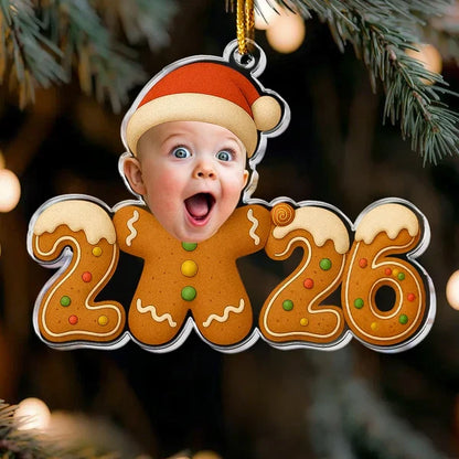 Personalized Acrylic Ornament, Joyful Baby Gingerbread Design by Christmas Tree, Unique Gift for New Parents